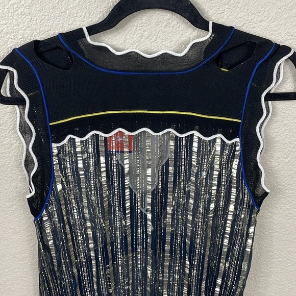 NWT Peter Pilotto Metallic Chiffon Dress Gold Navy Sheer Designer Sz M - Picture 11 of 16